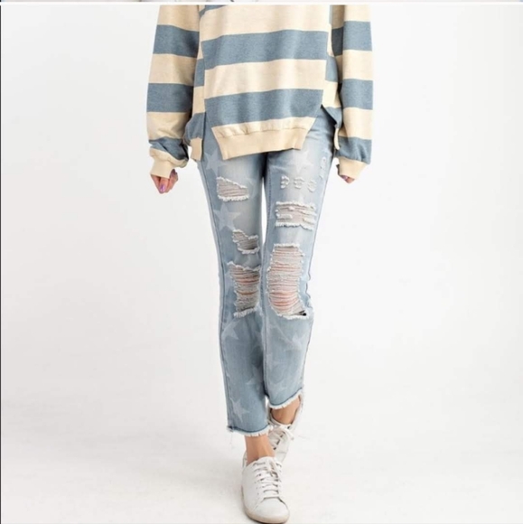 Distressed Stars faded fray hem denim jeans - Picture 5 of 16